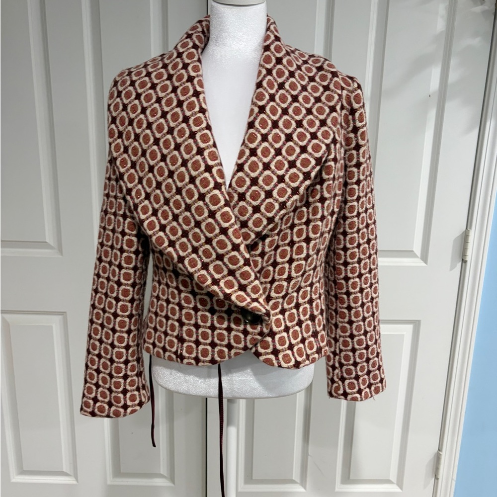 Anthropologie Red and Cream Geometric Blazer